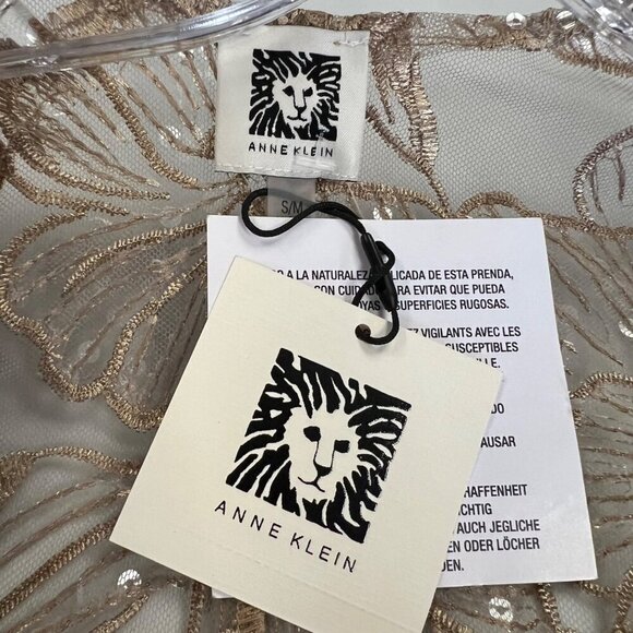 Anne Klein Women's Sheer Floral Sequined Open Front Top Latte Size S/M New - Picture 8 of 9